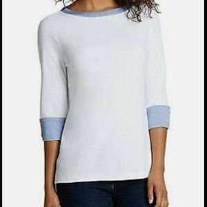 New Nautica Women's 3/4 Cuffed Sleeve Chambray Casual Top